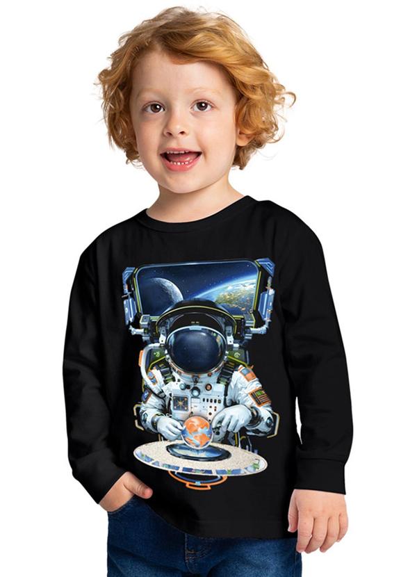 Kyly - Camiseta Infantil Menino Astronauta Preto