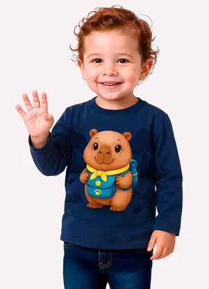 Kyly - Camiseta Infantil Menino Capivara Azul - KYLY