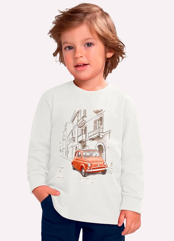 Milon - Camiseta Infantil Menino Carro Off White