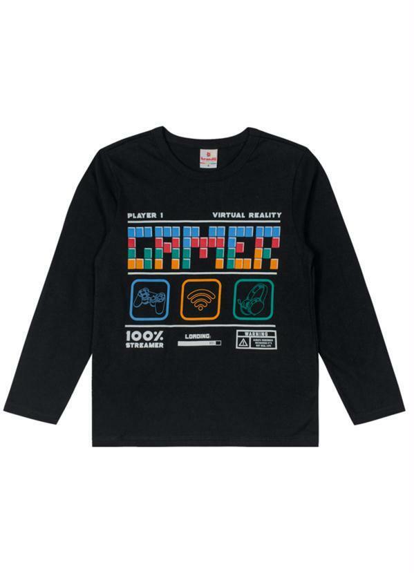 Brandili - Camiseta Infantil Menino de Vídeo Game Preto