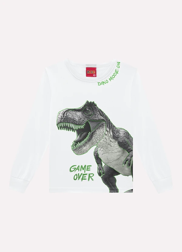 Kyly - Camiseta Infantil Menino Dinossauro Branco