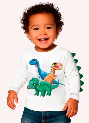 Kyly - Camiseta Infantil Menino Dinossauros Branco - KYLY