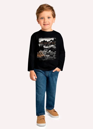 Milon - Camiseta Infantil Menino em Algodão Preto - MILON