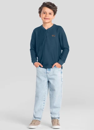 Mundi - Camiseta Infantil Menino em Malha Azul - MUNDI