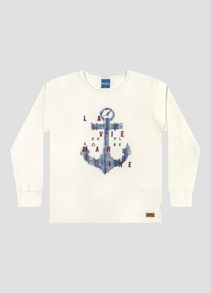 Reirex - Camiseta Infantil Menino em Malha Manga Longa Branco - REIREX