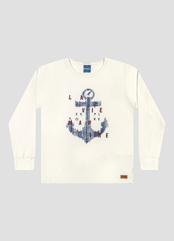 Reirex - Camiseta Infantil Menino em Malha Manga Longa Branco