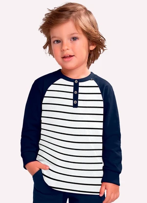 Milon - Camiseta Infantil Menino Listras Azul - MILON