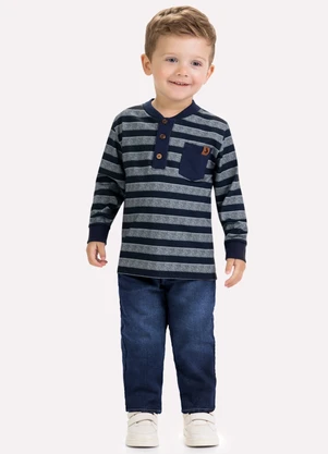 Milon - Camiseta Infantil Menino Listras Azul - MILON
