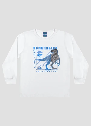 Reirex - Camiseta Infantil Menino Manga Longa Estampa Dino Branco - REIREX