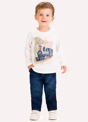 Milon - Camiseta Infantil Menino Trem Bege - MILON
