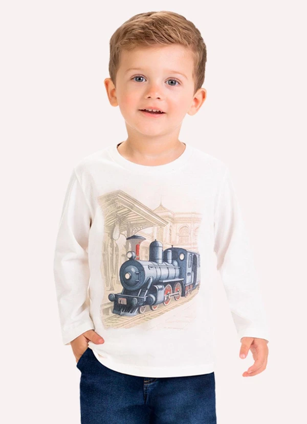 Milon - Camiseta Infantil Menino Trem Bege