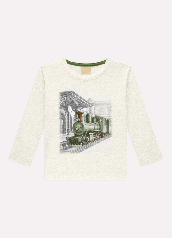 Milon - Camiseta Infantil Menino Trem Cinza