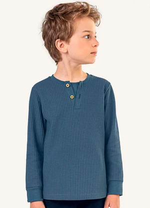 Colorittá - Camiseta Infantil Menino Tricô Botões Azul - COLORITTÁ