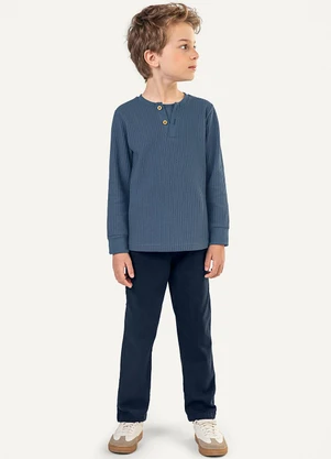 Colorittá - Camiseta Infantil Menino Tricô Botões Azul - COLORITTÁ