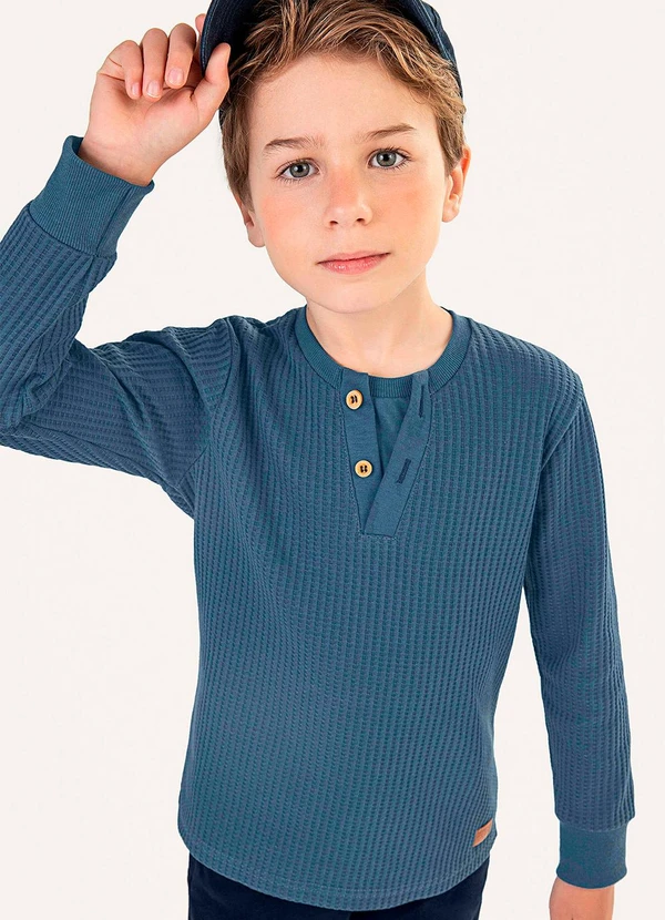 Colorittá - Camiseta Infantil Menino Tricô Botões Azul 3
