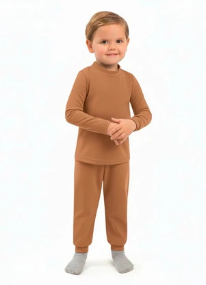 Ddk - Camiseta Infantil Térmica com Gola Marrom - DDK