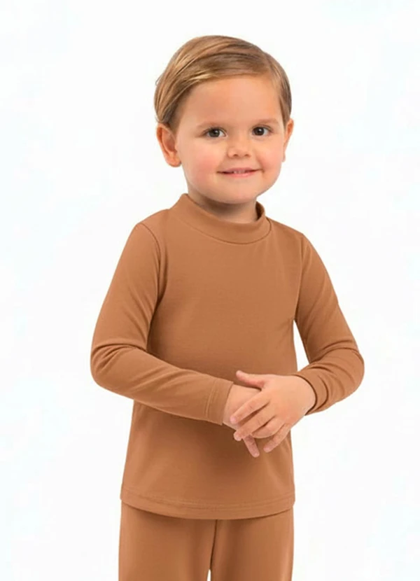 Ddk - Camiseta Infantil Térmica com Gola Marrom
