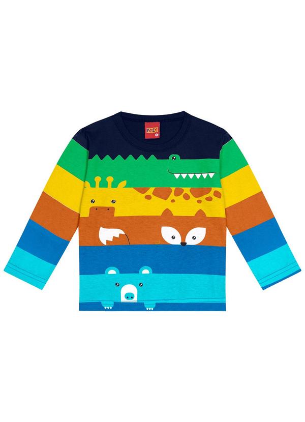 Kyly - Camiseta Listrada Infantil Menino Azul