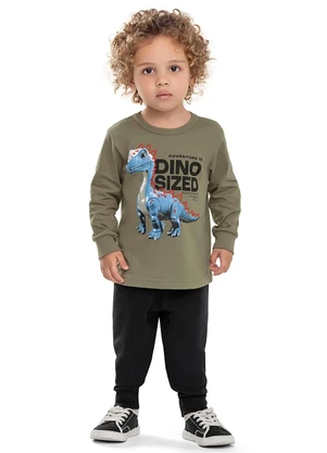 Elian - Camiseta Longa Infantil Menino Dinossauro Verde - ELIAN