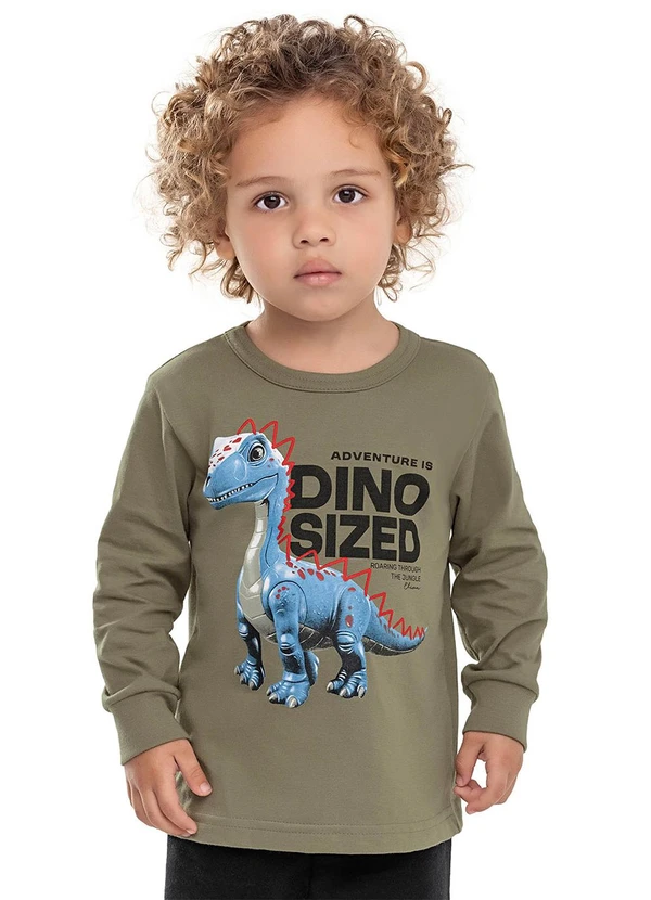 Elian - Camiseta Longa Infantil Menino Dinossauro Verde