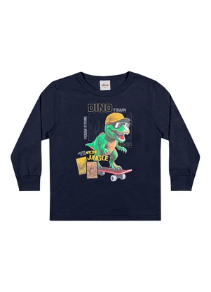 Elian - Camiseta Longa Infantil Menino Dinossauro Azul - ELIAN