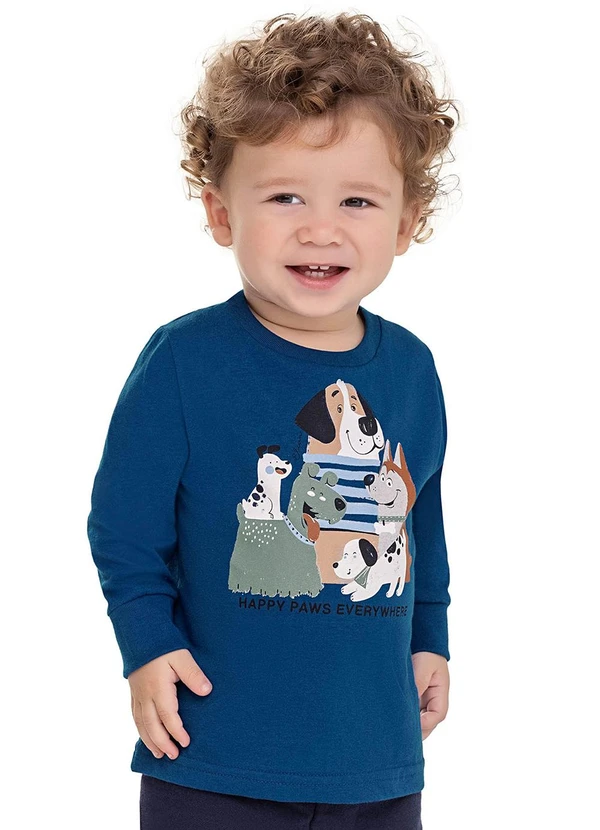 Elian - Camiseta Manga Longa Bebê Menino Bichos Azul