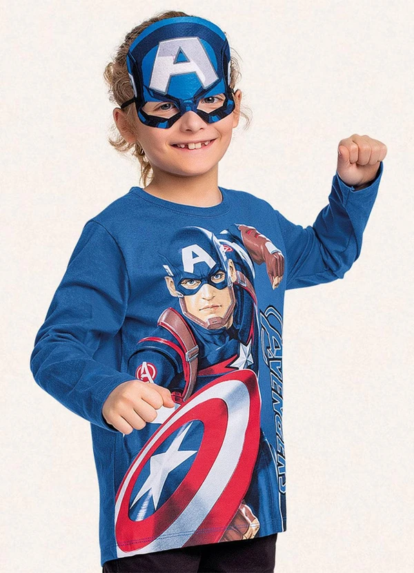 Fakini Kids - Camiseta Manga Longa C/Mascara Avengers Azul