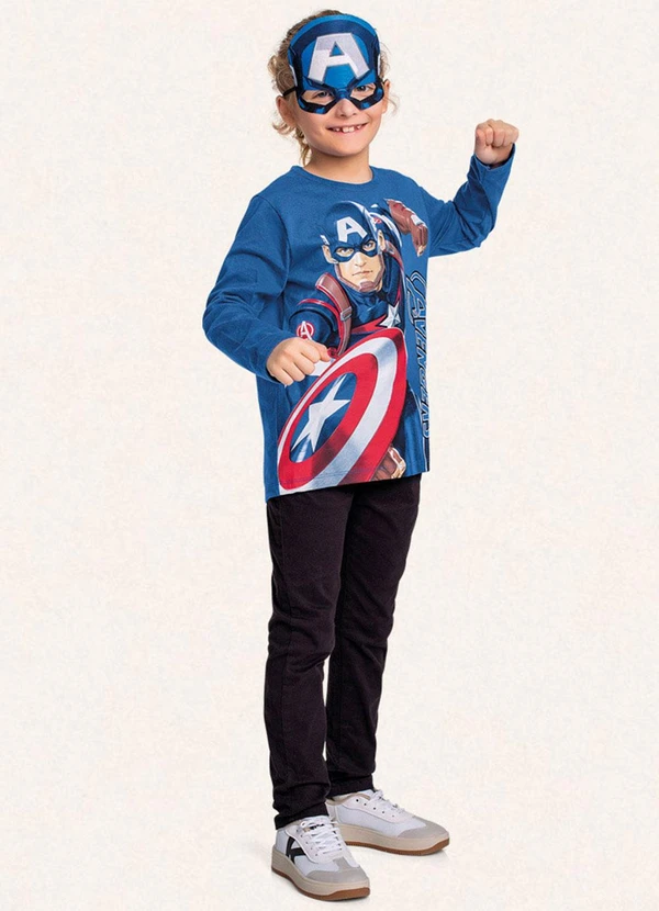 Fakini Kids - Camiseta Manga Longa C/Mascara Avengers Azul 3