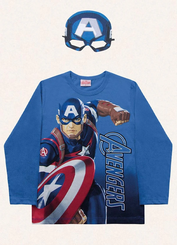 Fakini Kids - Camiseta Manga Longa C/Mascara Avengers Azul 5