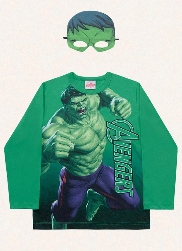 Fakini Kids - Camiseta Manga Longa C/Mascara Avengers Verde