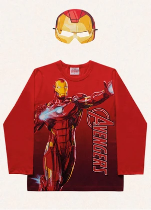Fakini Kids - Camiseta Manga Longa C/Mascara Avengers Vermelho - FAKINI KIDS