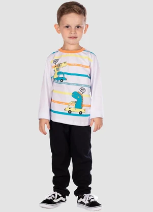 Turminha - Camiseta Manga Longa Dinossauros Menino Branco - TURMINHA
