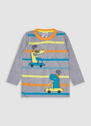 Turminha - Camiseta Manga Longa Dinossauros Menino Cinza - TURMINHA