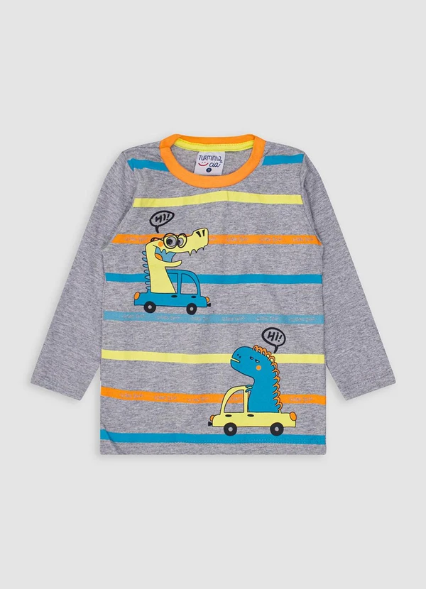 Turminha - Camiseta Manga Longa Dinossauros Menino Cinza