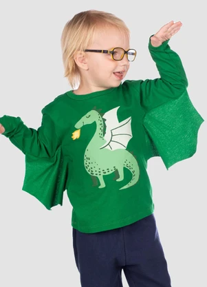 Turminha - Camiseta Manga Longa Dragão e Asas Menino Verde - TURMINHA