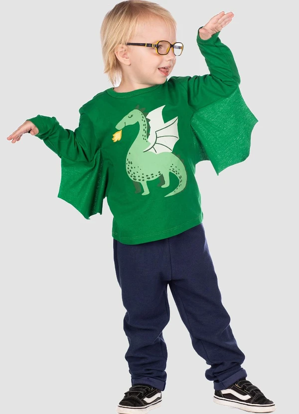 Turminha - Camiseta Manga Longa Dragão e Asas Menino Verde 2