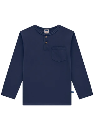 Marlan - Camiseta Manga Longa em Meia Malha Penteada Azul - MARLAN