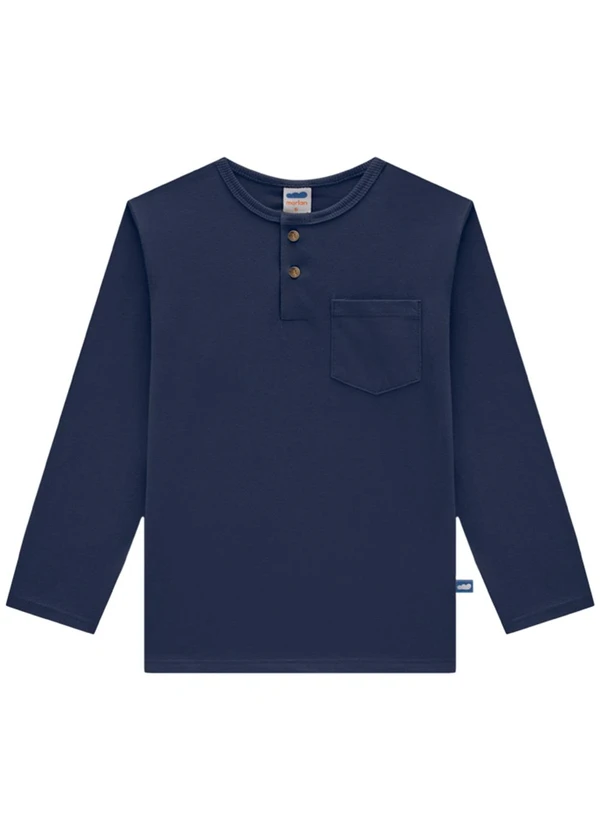 Marlan - Camiseta Manga Longa em Meia Malha Penteada Azul