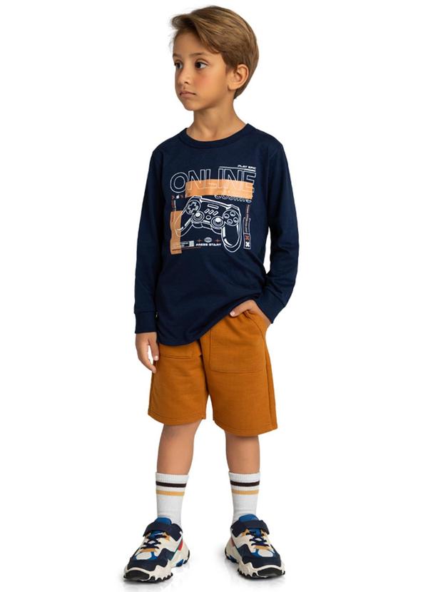 Marlan - Camiseta Manga Longa em Meia Malha Penteada Azul 2