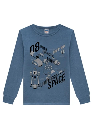 Marlan - Camiseta Manga Longa em Meia Malha Penteada Azul - MARLAN