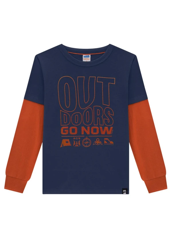 Marlan - Camiseta Manga Longa em Meia Malha Penteada Azul