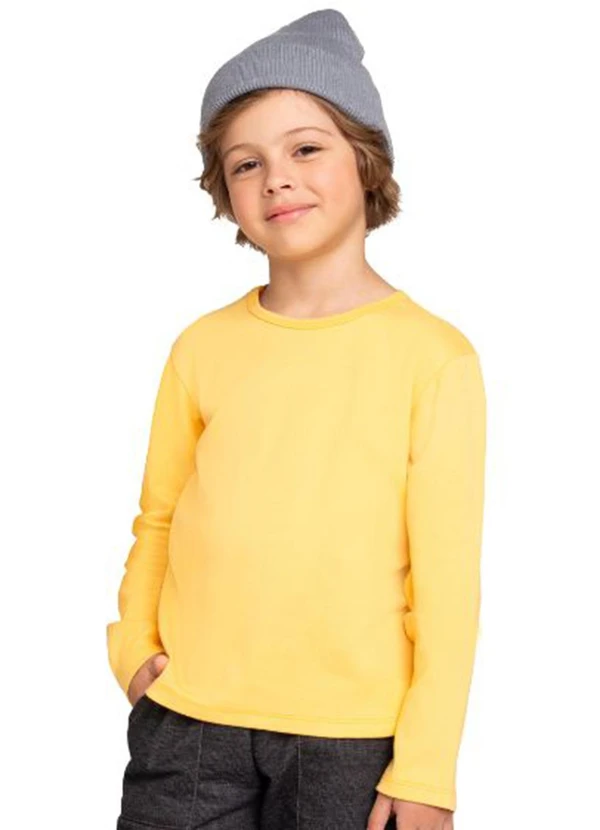 Marlan - Camiseta Manga Longa em Suedine Unissex Amarelo