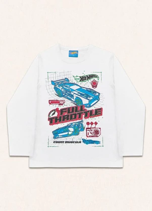 Fakini Kids - Camiseta Manga Longa Hot Wheels Branco - FAKINI KIDS