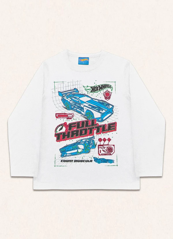 Fakini Kids - Camiseta Manga Longa Hot Wheels Branco
