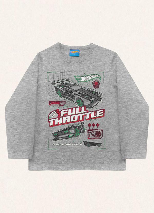 Fakini Kids - Camiseta Manga Longa Hot Wheels Cinza