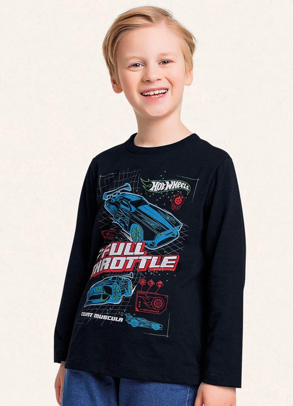 Fakini Kids - Camiseta Manga Longa Hot Wheels Preto 3