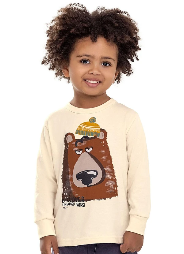 Elian - Camiseta Manga Longa Infantil Menino Urso Bege