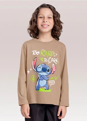 Fakini Kids - Camiseta Manga Longa Lilo & Stitch Bege - FAKINI KIDS