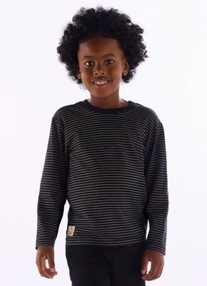 Quimby - Camiseta Manga Longa Listrada Preto - QUIMBY