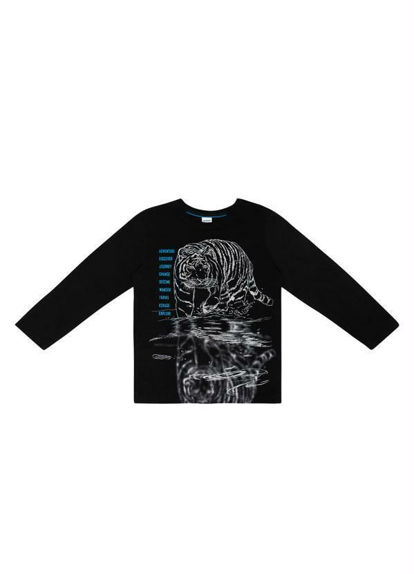 Rovi Kids - Camiseta Manga Longa Masculina Tigre Preto